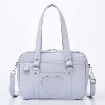 New Student PU Leather Schoolbag Large Capacity Shoulder Bag Heart JK Uniform Bag Handbags Female Travel Tote Daily Shopping Bag